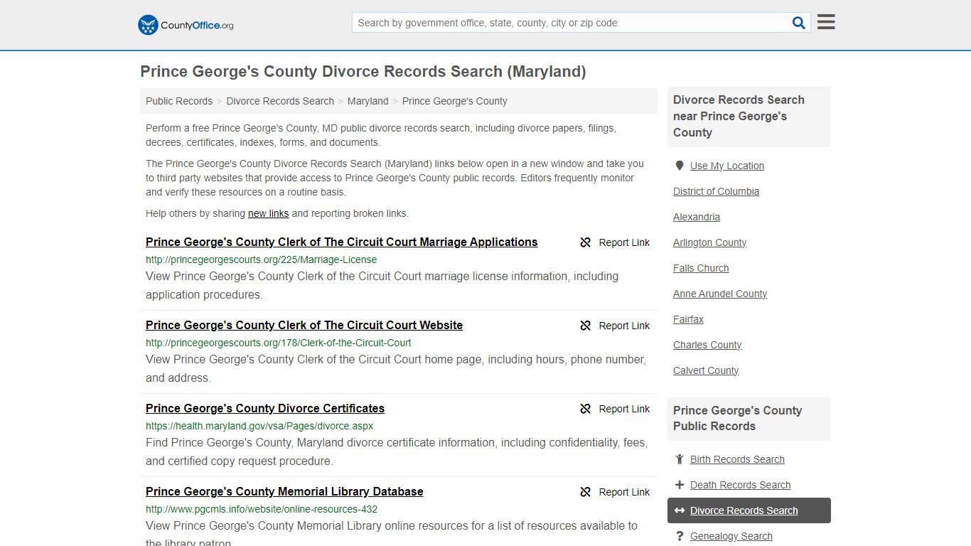 Prince George's County Divorce Records Search (Maryland)