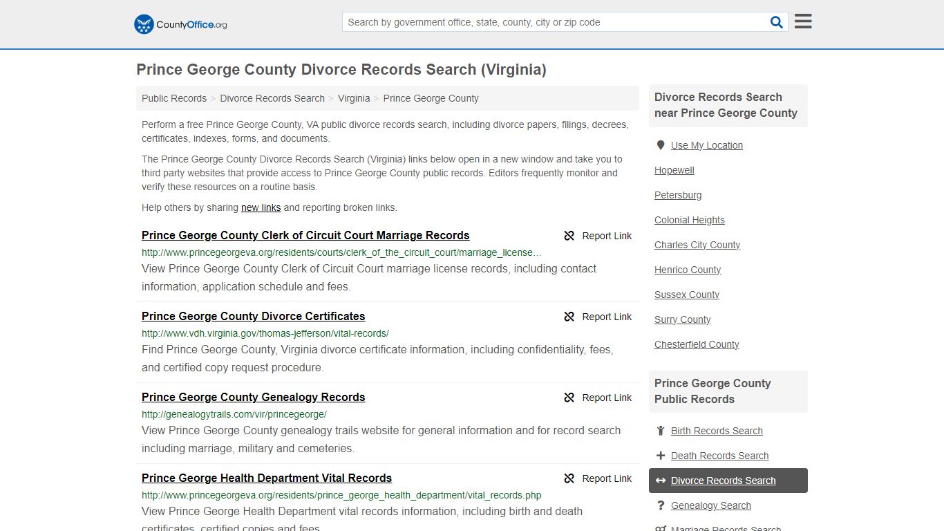 Prince George County Divorce Records Search (Virginia) - County Office