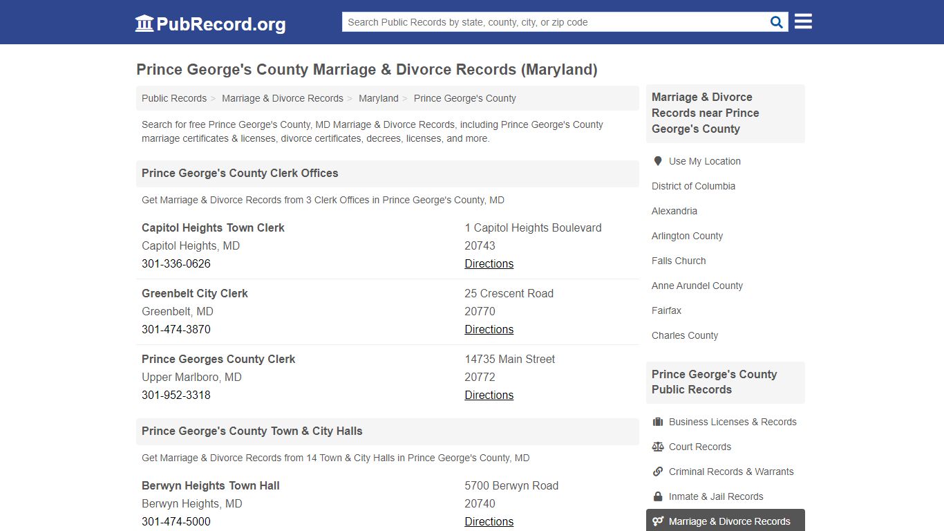 Prince George's County Marriage & Divorce Records (Maryland)