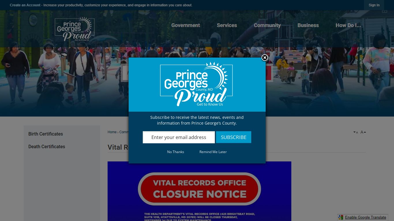 Vital Records | Prince George's County, MD